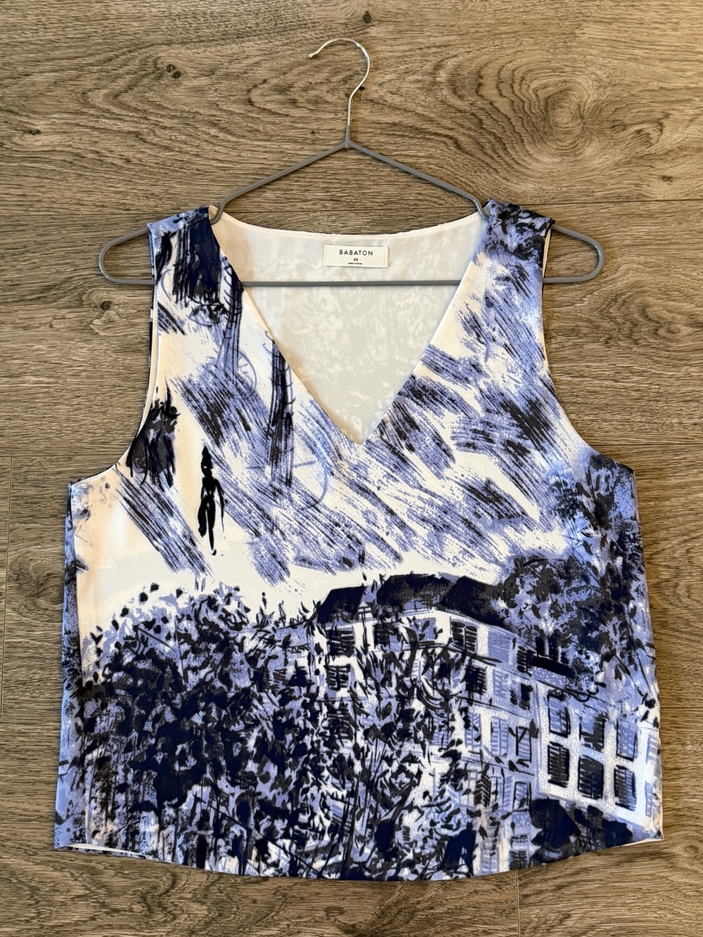 Babaton Blue & White V-Neck Print Top